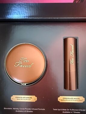 Too Faced Chocolate Soleil Matte Bronzer & Sculpting Stick - Chocolate  BUNDLE